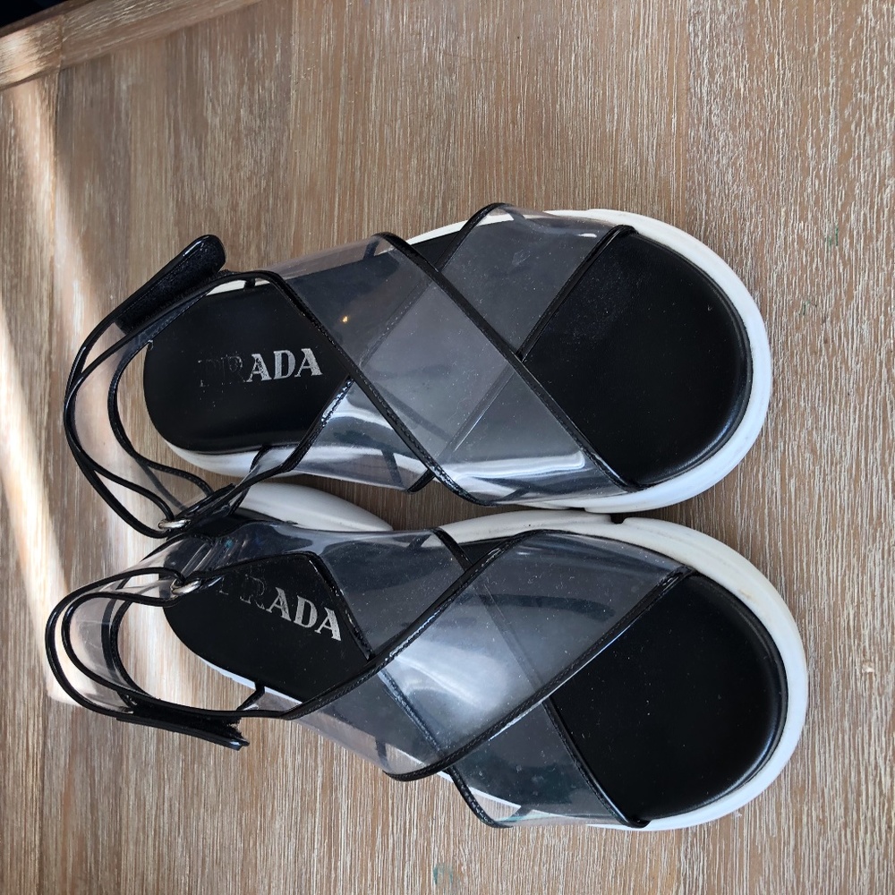 PRADA rubber-trimmed leather sandals - worn twice